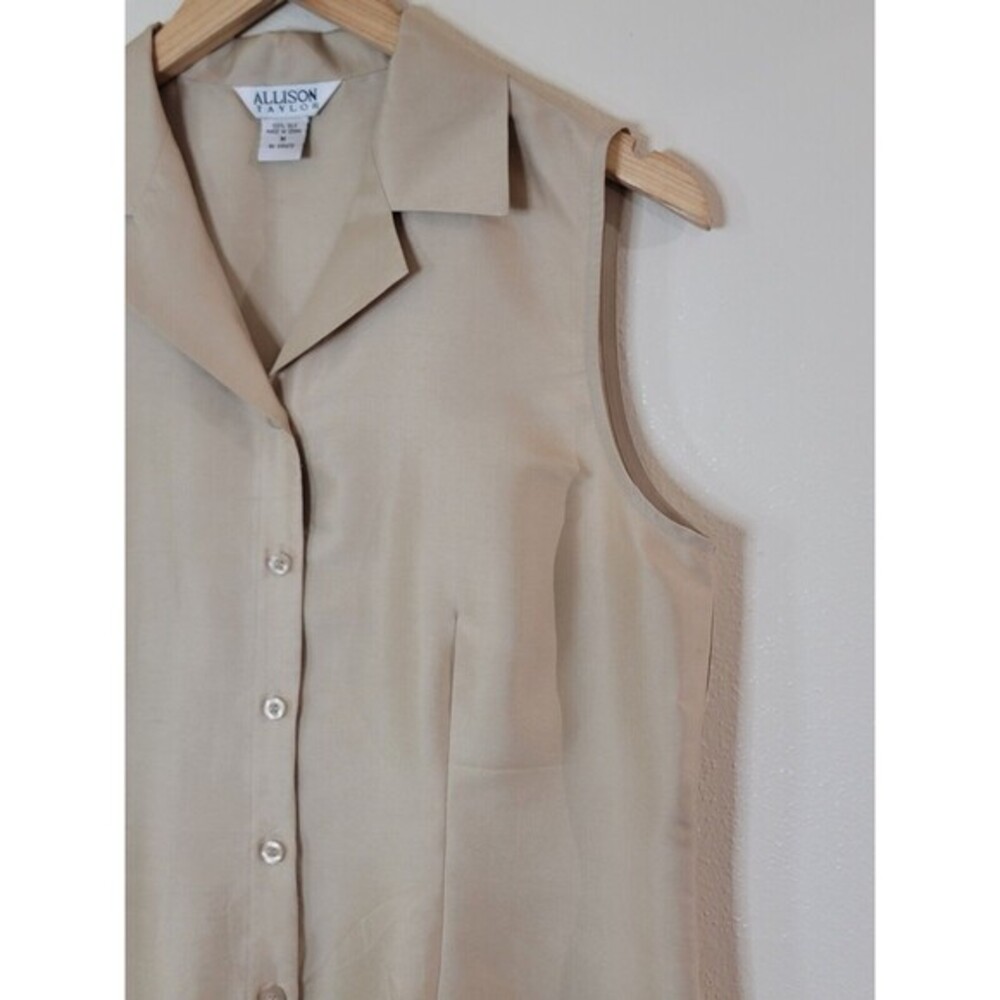 ALLISON TAYLOR 100% Silk Sleeveless Button Up Shirt Blouse Womens Size Medium - Picture 2 of 11